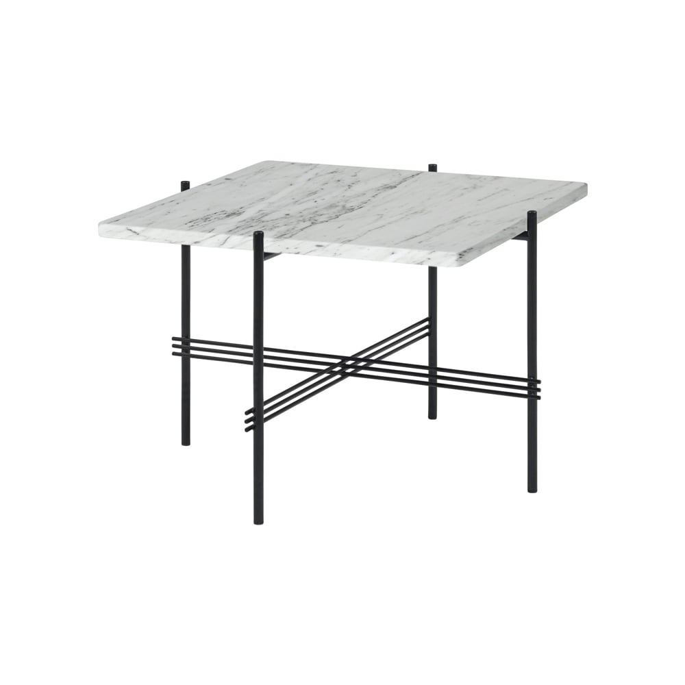 GUBI TS Square coffee table White carrara marble, 55x55 cm, black legs