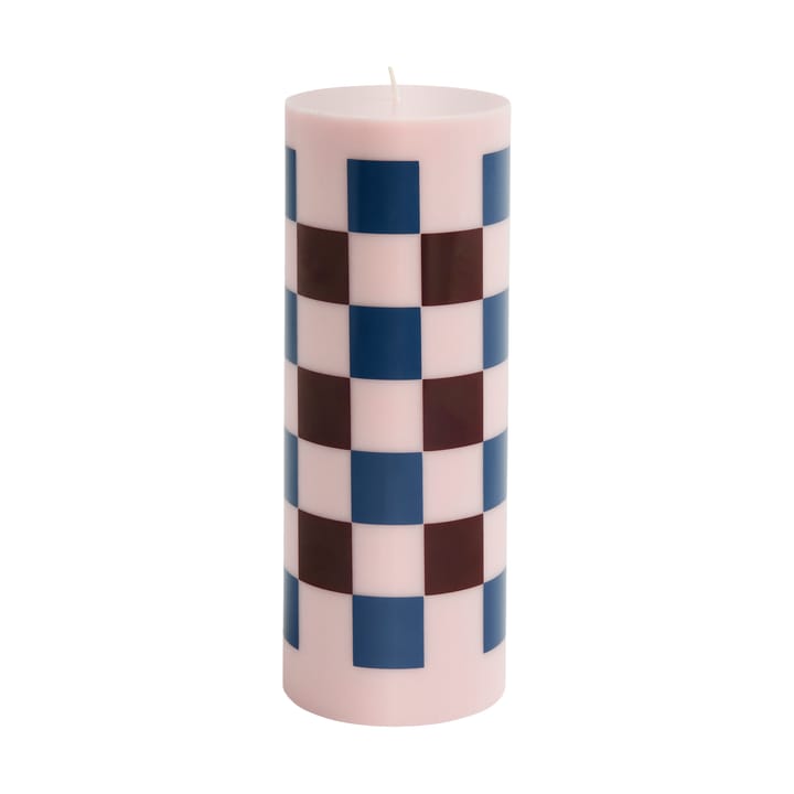 Column Candle block candle large 25 cm - Pink-bordeaux-dark blue check - HAY