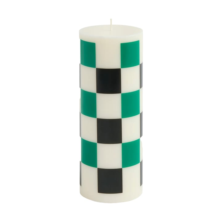 Column Candle block candle medium 20 cm - Off white-green-black check - HAY