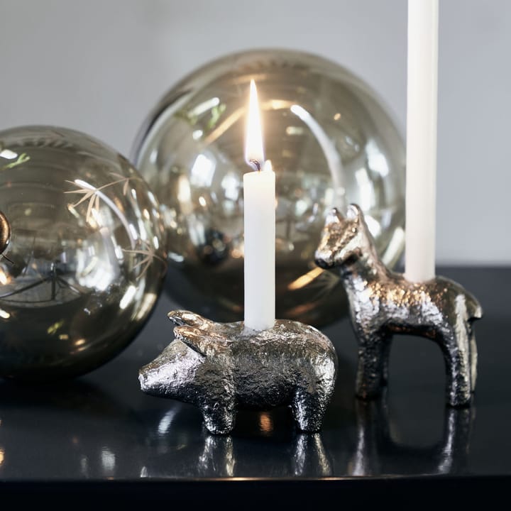 Pig candle stick 5 cm - Antique silver - House Doctor