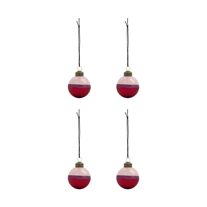 Stripe Christmas bauble Ø5 cm 4-pack - Pink-red - House Doctor