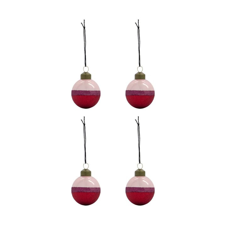 Stripe Christmas Ornament Ø8 cm 4-pack, Pink-red House Doctor