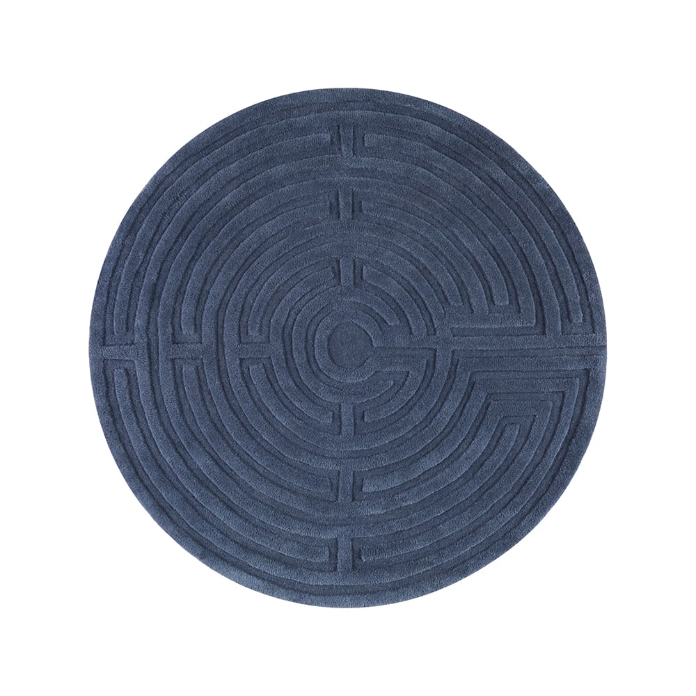 Kateha Minilabyrinth rug round Storm blue, 130 cm