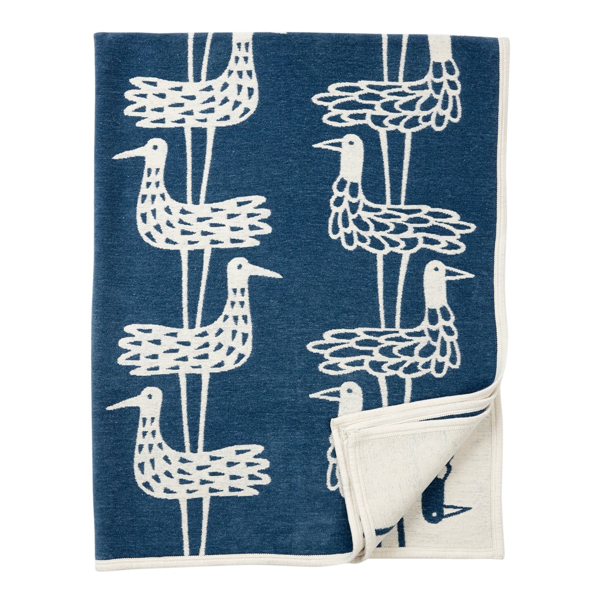 Klippan Yllefabrik Shore birds chenille blanket blue