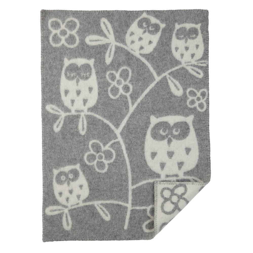 Klippan Yllefabrik Tree Owl wool blanket light grey