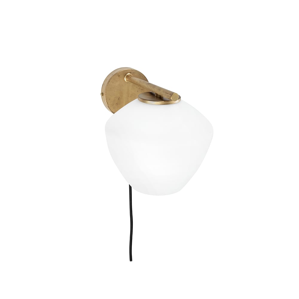 Konsthantverk DK 1-Low wall lamp Raw brass/matte white