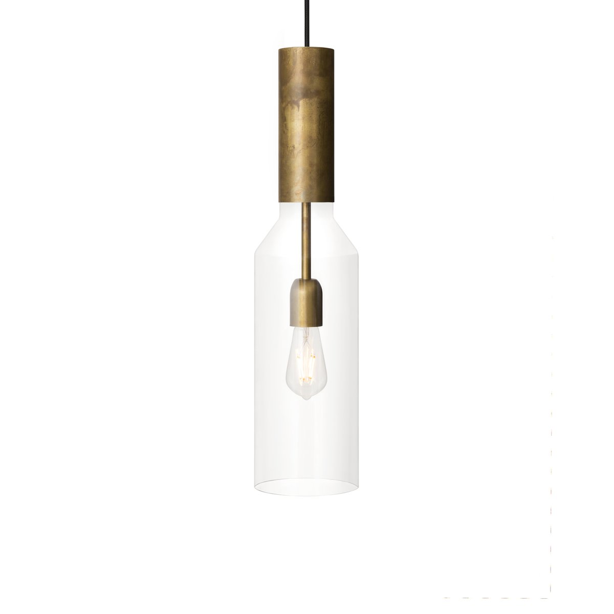 Konsthantverk Fenomen pendant Clear glass, raw brass, small