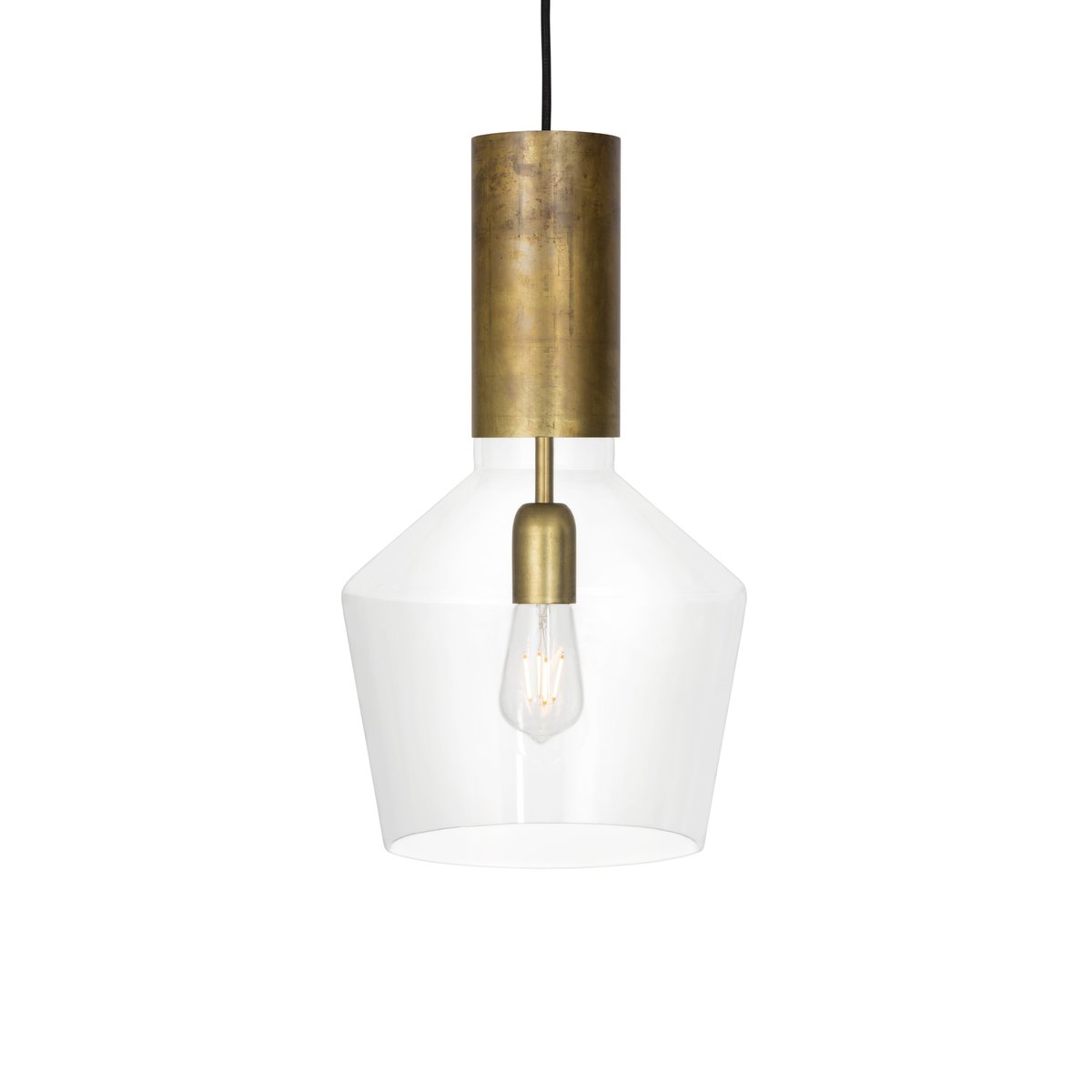 Konsthantverk Fenomen pendant Clear glass, raw brass, wide