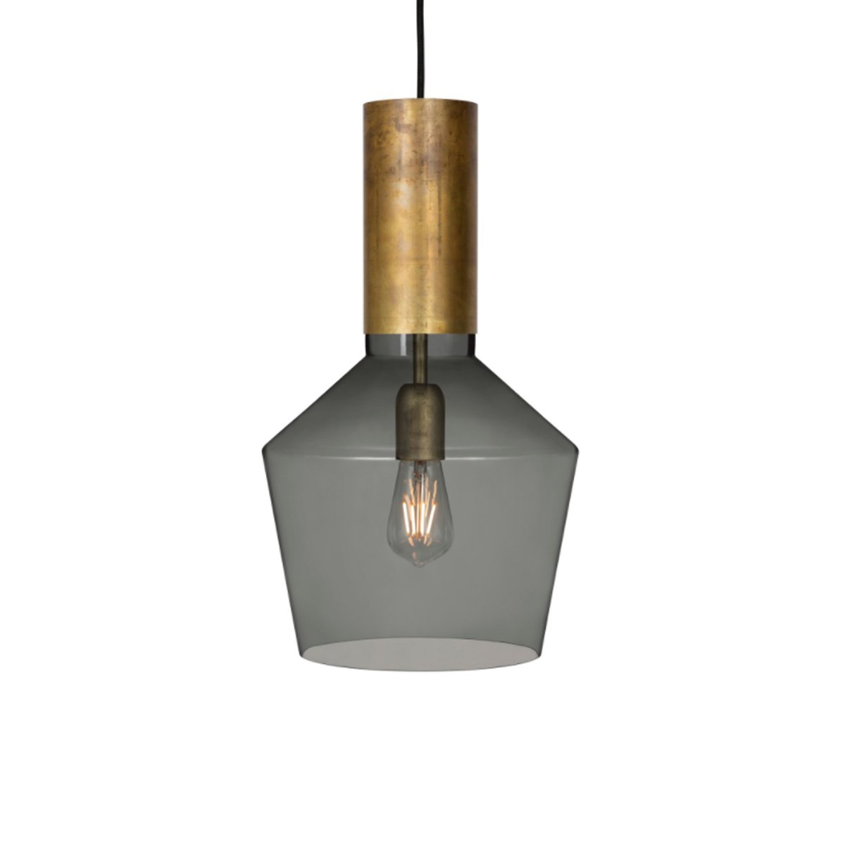 Konsthantverk Fenomen pendant Smoked glass-raw brass-wide