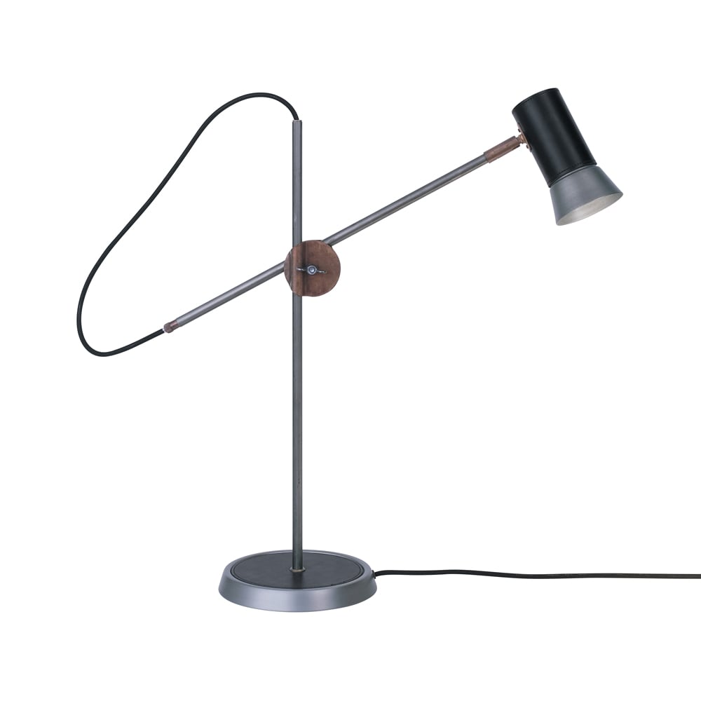 Konsthantverk Kusk table lamp Raw iron/black leather