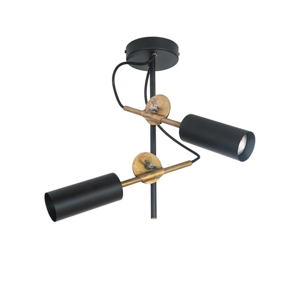 Konsthantverk Stav ceiling lamp Black/raw brass, spot 2-lights