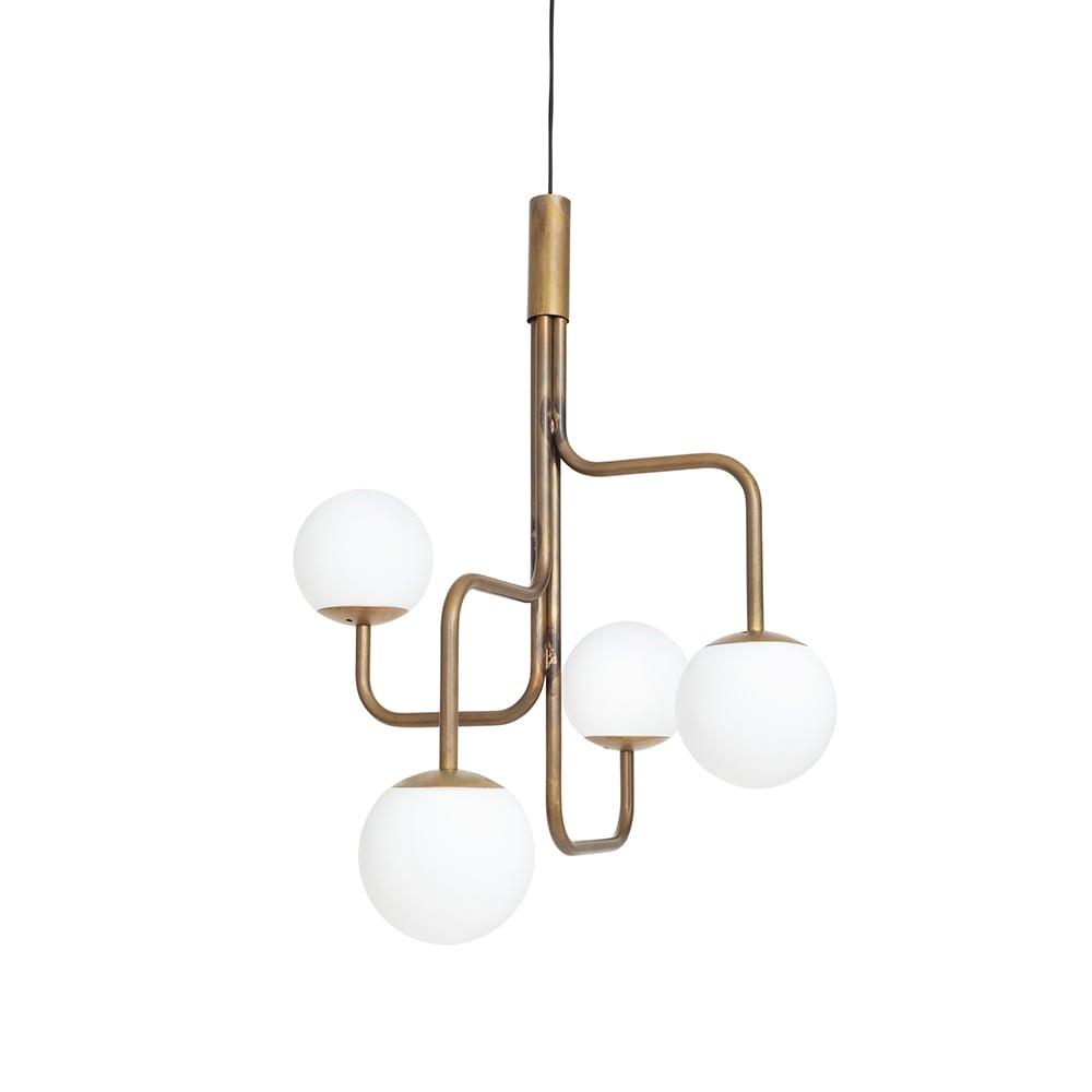 Konsthantverk Strapatz pendant globe Ø78 cm Raw brass-opal