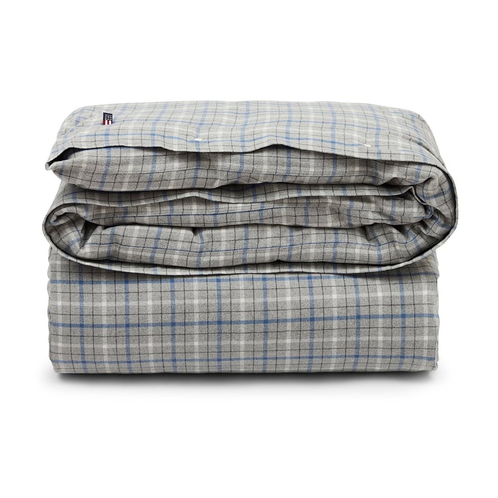 Lexington Checked cotton and flannel duvet cover 220x220 cm Gray Melange/Blue/White