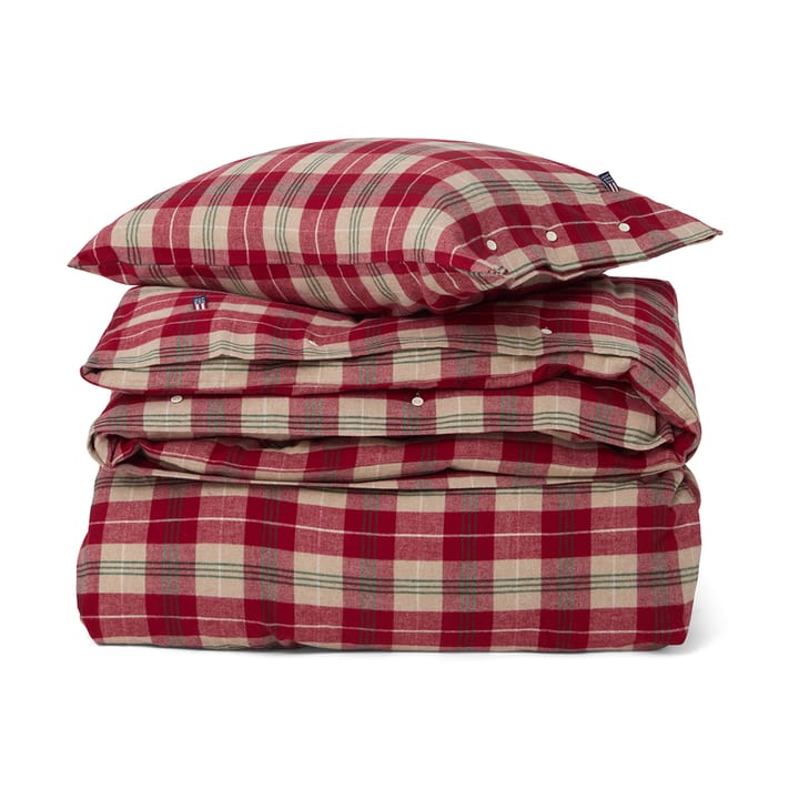 Checked cotton flannel bedding set - Red-beige-green-white - Lexington