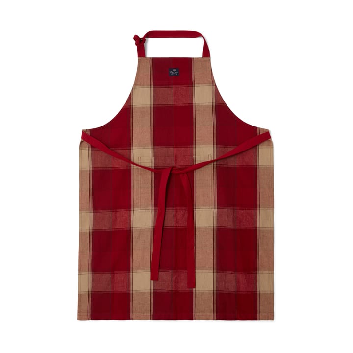 Checked linen-cotton apron 80x105 cm - Red-beige - Lexington