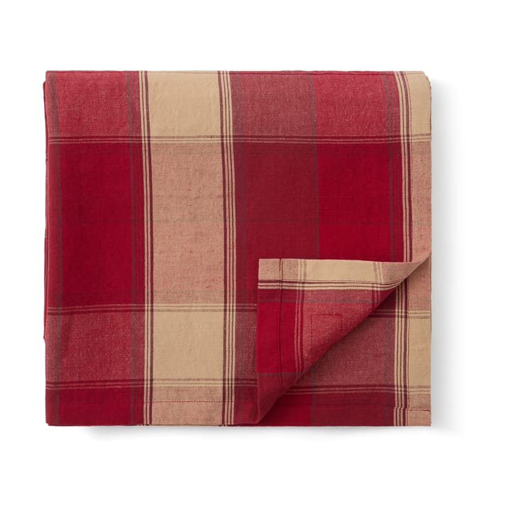 Checked linen-cotton tablecloth 150x250 cm, Red-beige Lexington