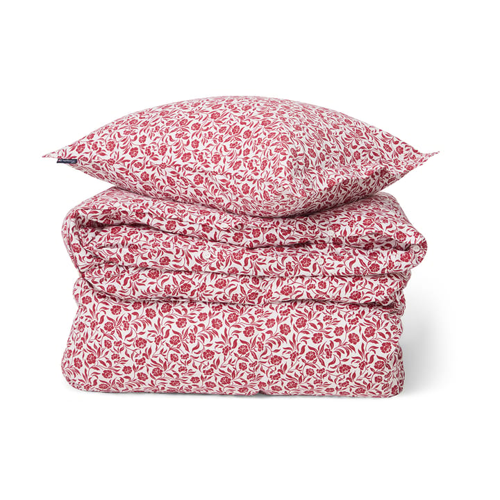 Flower printed cotton sateen bedding set, White-Red Lexington