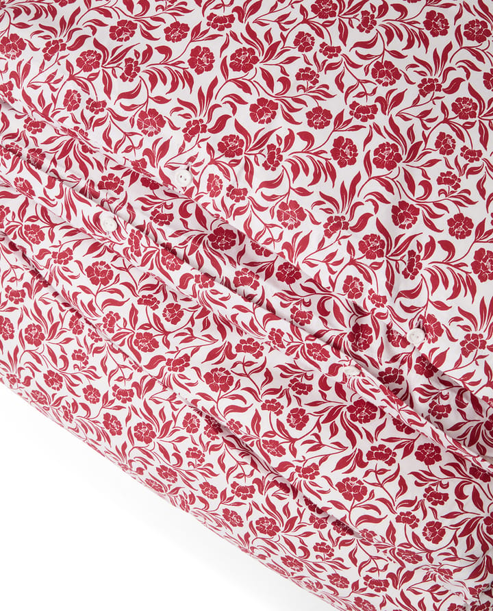 Flower printed cotton sateen bedding set, White-Red Lexington