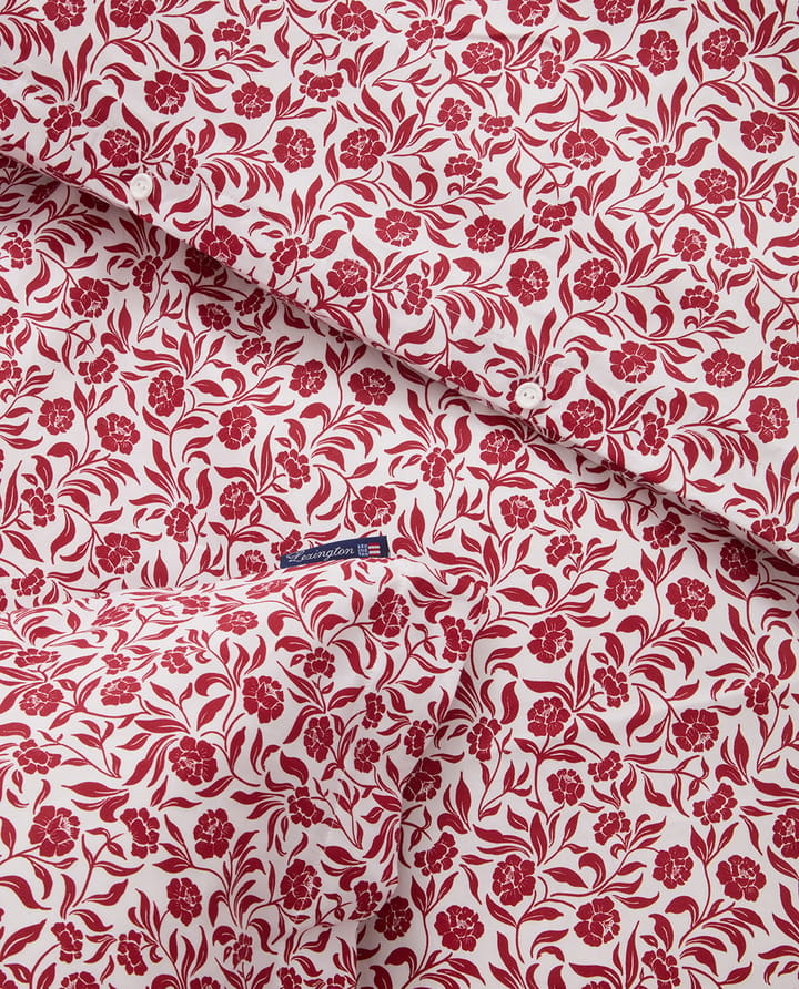 Flower printed cotton sateen bedding set, White-Red Lexington