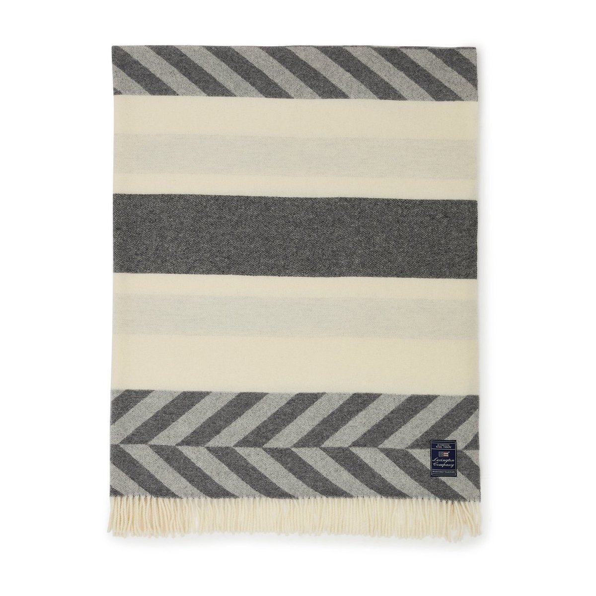 Lexington Herringbone Striped Recycled Wool throw 130x170 cm Grey-off white