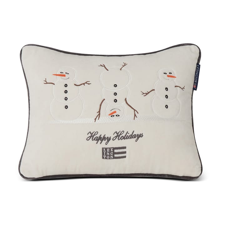 Snowmen Embroidered Cotton Velvet cushion 30x40 cm, White Lexington