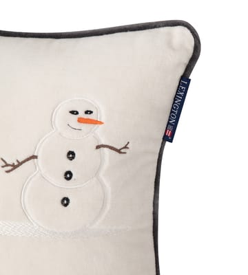 Snowmen Embroidered Cotton Velvet cushion 30x40 cm - White - Lexington