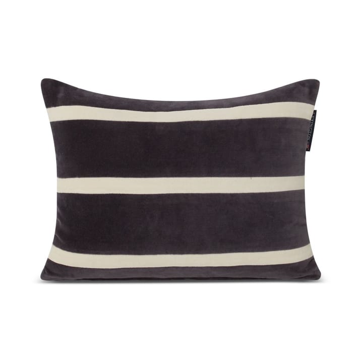 Striped Organic Cotton Velvet cushion 30x40 cm, Dark grey-light beige Lexington