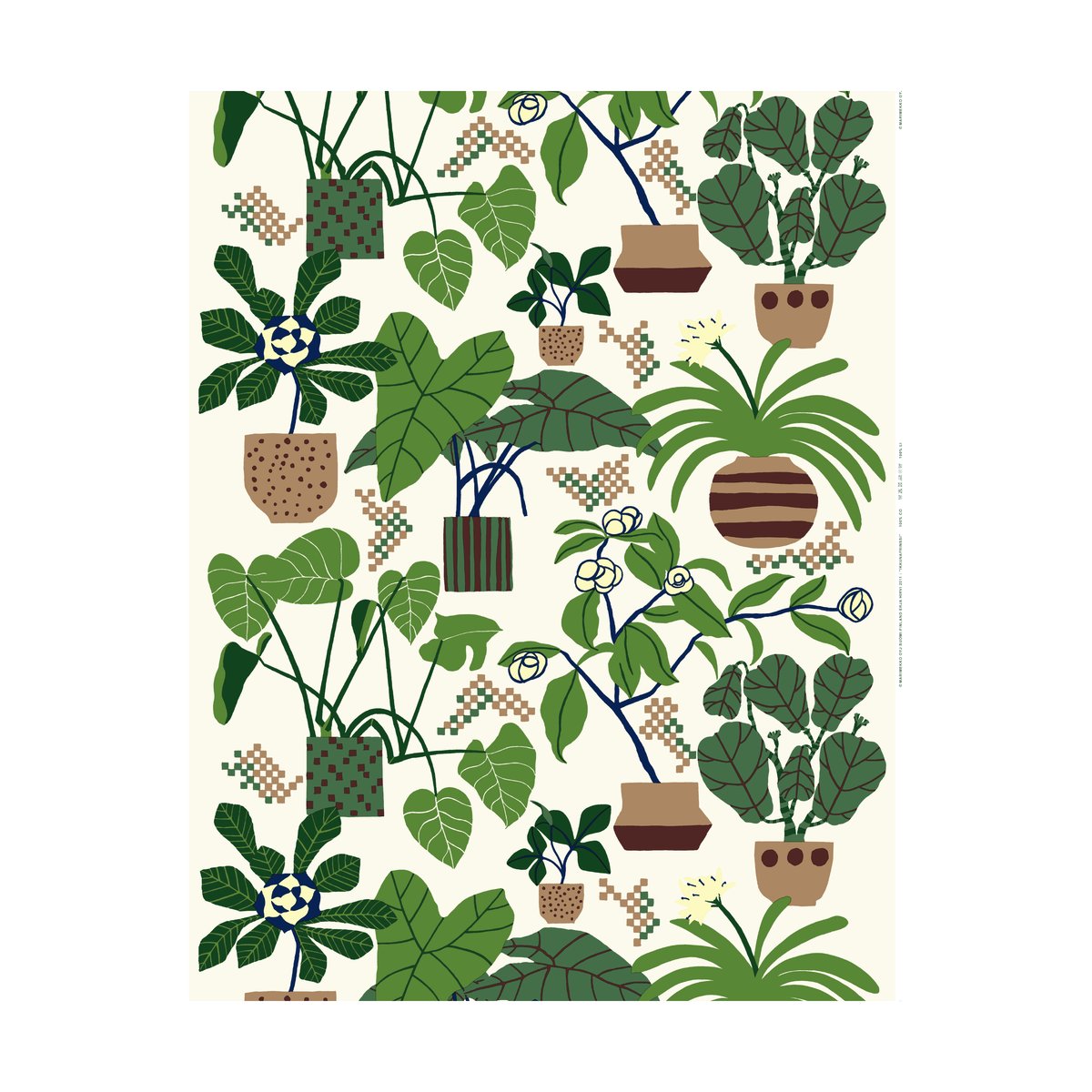 Marimekko Ikkunaprinssi fabric Off-white-green-brown