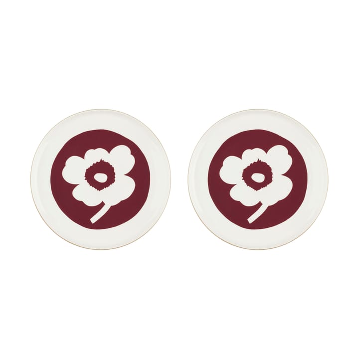 Oiva Unikko plate Ø25 cm 2-pack, White-dark cherry-brown Marimekko