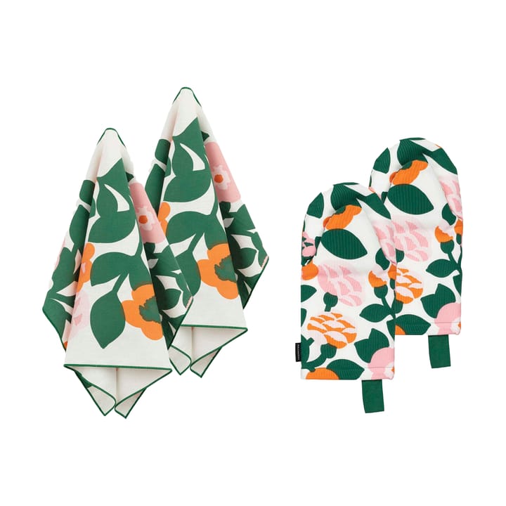 Pieni Green Green textile set, 4 pieces - Green-orange - Marimekko