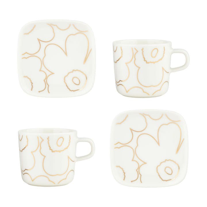 Piirto Unikko cup and saucer set 20 cl 4 pieces, White-gold Marimekko