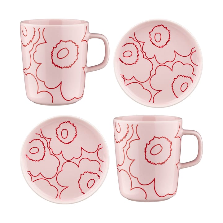 Piirto Unikko Oiva cup 25 cl and saucer Ø20 cm 4 pieces - Pink - Marimekko