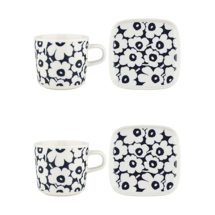 Pikkuinen Unikko cup and saucer set 20 cl 4 pieces - Dark blue-white - Marimekko