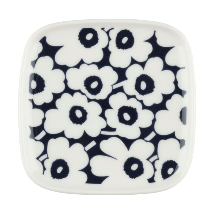 Pikkuinen Unikko side plate 10x10 cm, Dark blue-white Marimekko