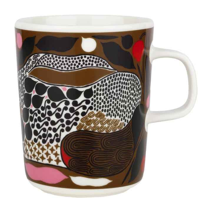 Rusakko mug 25 cl - white-brown-green-red - Marimekko