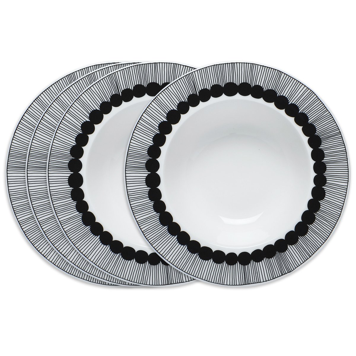 Marimekko Siirtolapuutarha deep plate Ø 20 cm 4-pack black black-white