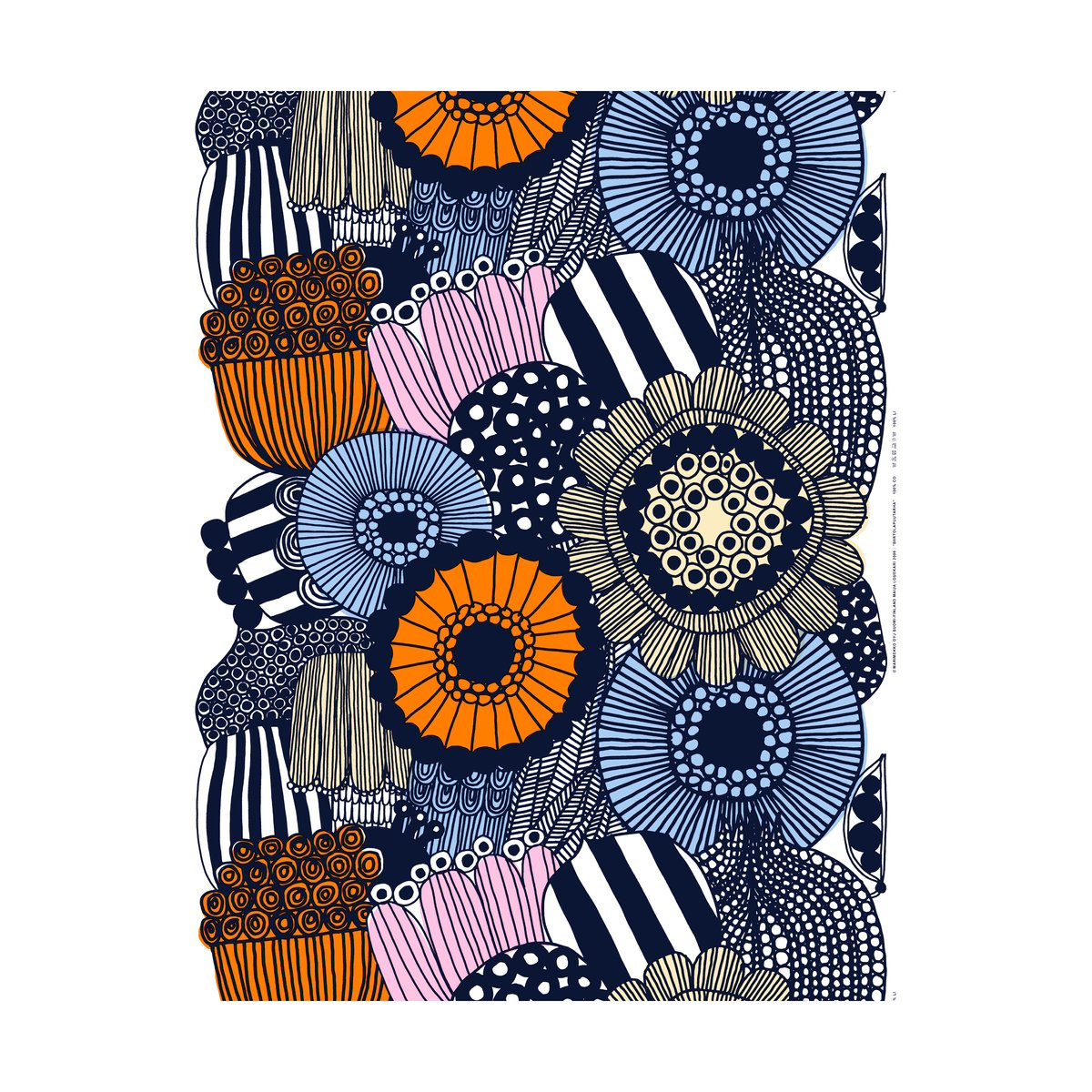 Marimekko Siirtolapuutarha fabric White-yellow-orange-light blue