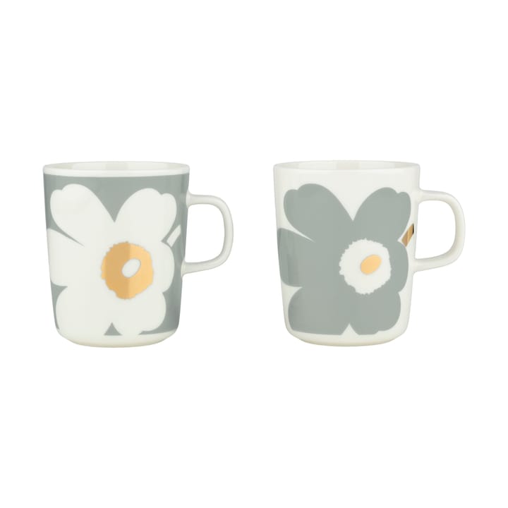 Unikko 60th anniversary mug 25 cl 2-pack - White-light grey-gold - Marimekko