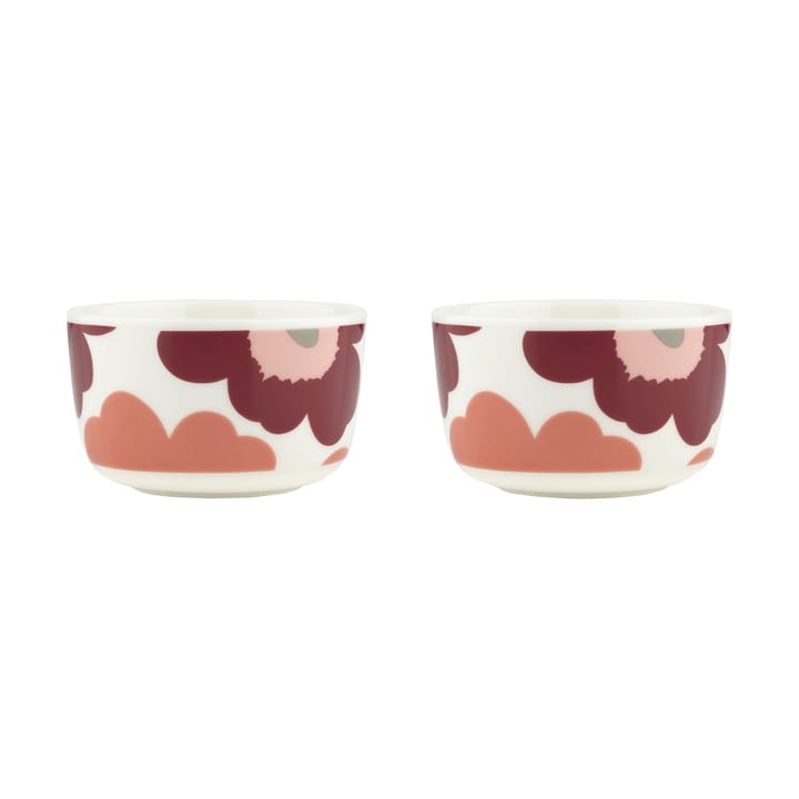 Unikko bowl 2.5 dl 2-pack, White-dark cherry-salmon red Marimekko