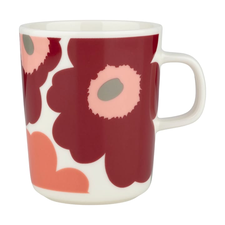 Unikko mug 25 cl, White-dark cherry-salmon red Marimekko