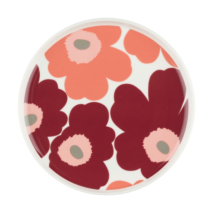 Unikko plate 20 cm - White-dark cherry-salmon red - Marimekko