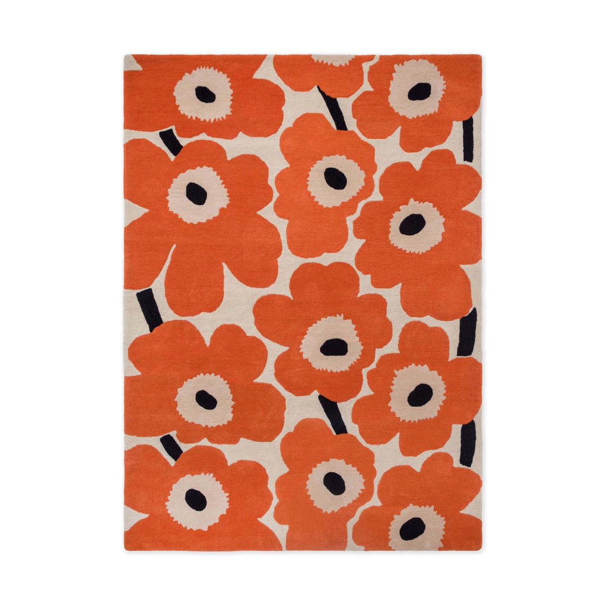 Marimekko Unikko wool rug Orange red, 140x200 cm