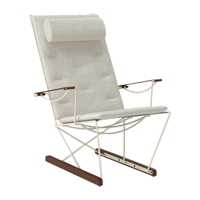 Massproductions Spark lounge chair, ivory-walnut stained beech Romo Ruskin Quill 7757/10