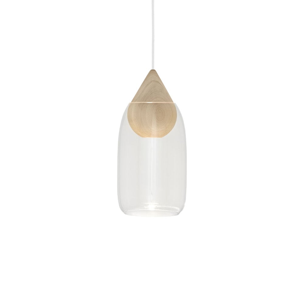 Mater Liuku Drop pendant lamp Transparent. matt lacquered lind