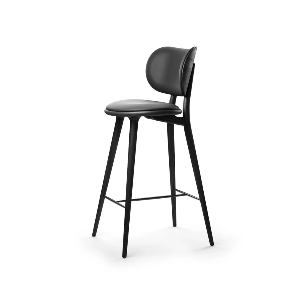 Mater Mater High Stool Backrest barstool high leather black, black stained beech stand