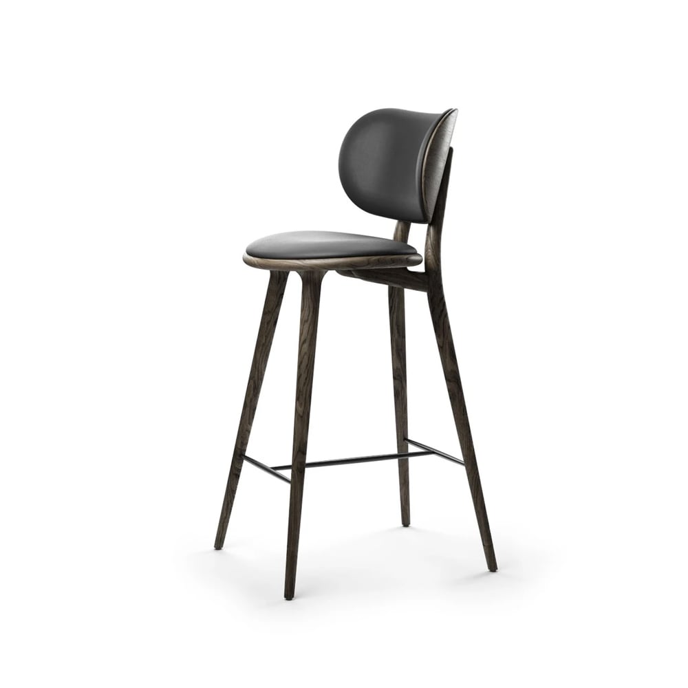 Mater Mater High Stool Backrest barstool high leather black, sirka grey oak stand