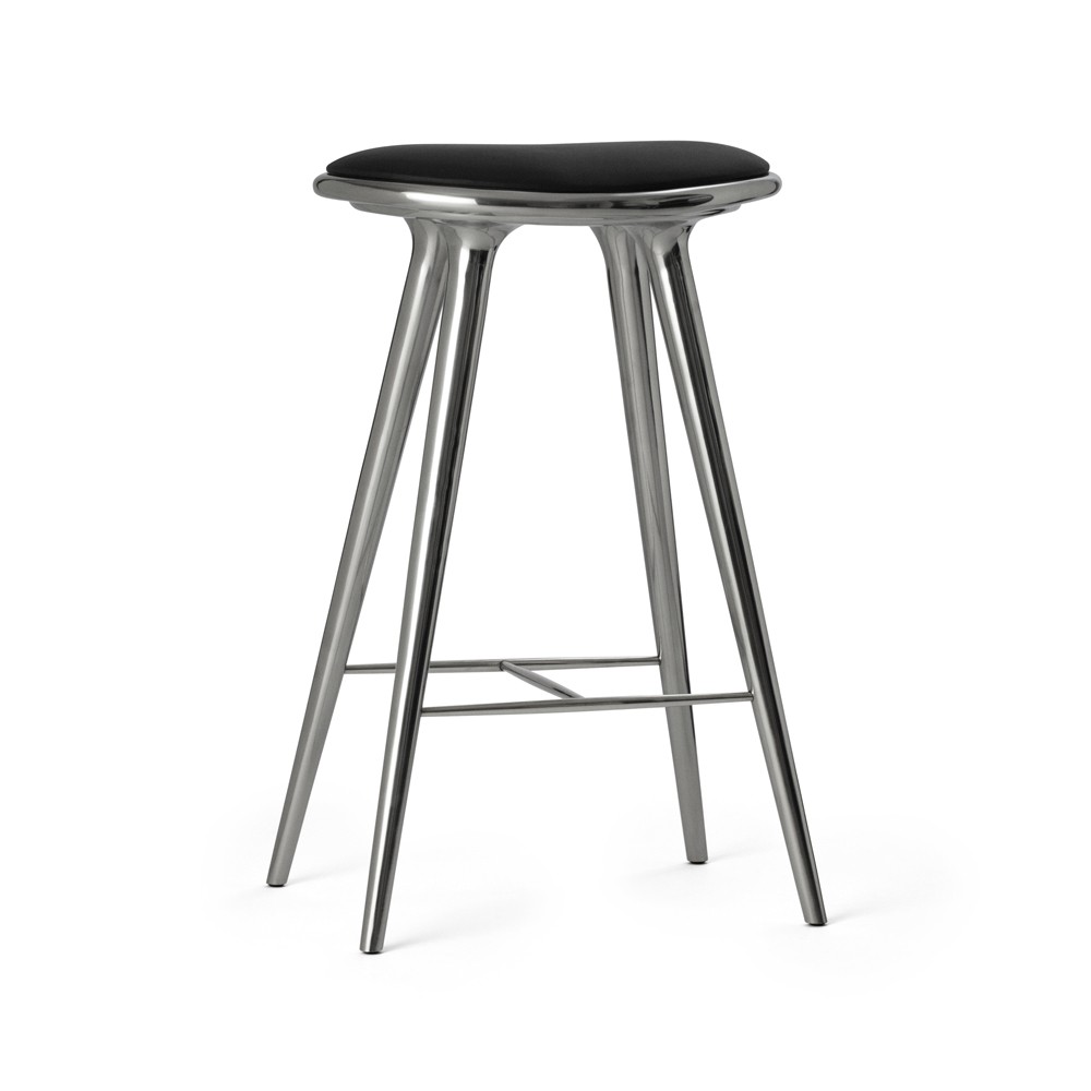 Mater Mater high stool barstool high 74 cm leather black, aluminium stand