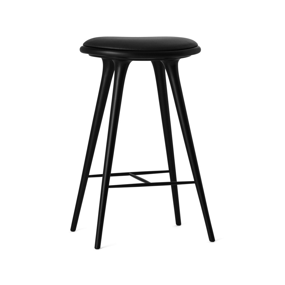 Mater Mater high stool barstool high 74 cm leather black, black stained beech stand