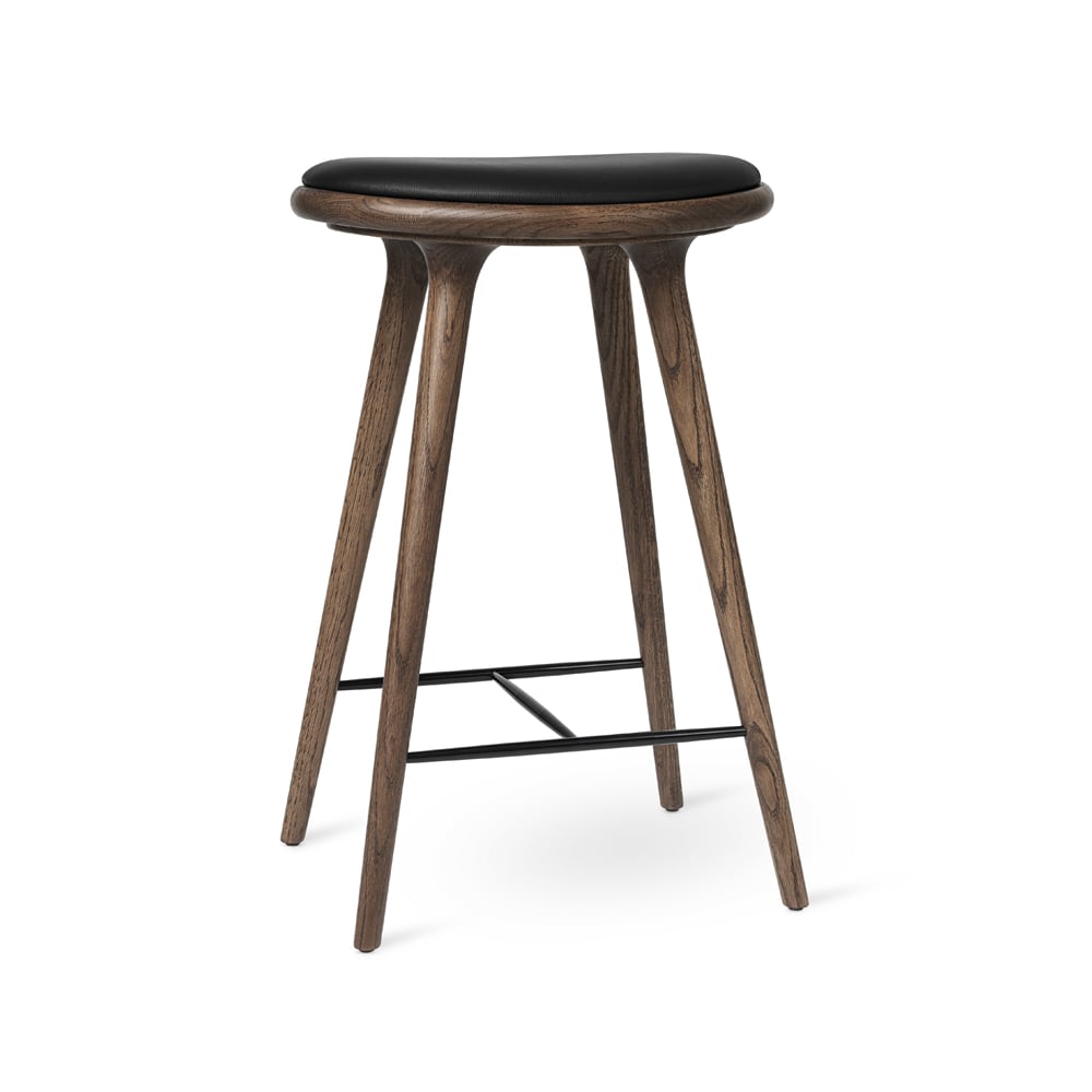 Mater Mater high stool barstool high 74 cm leather black, dark stained beech stand