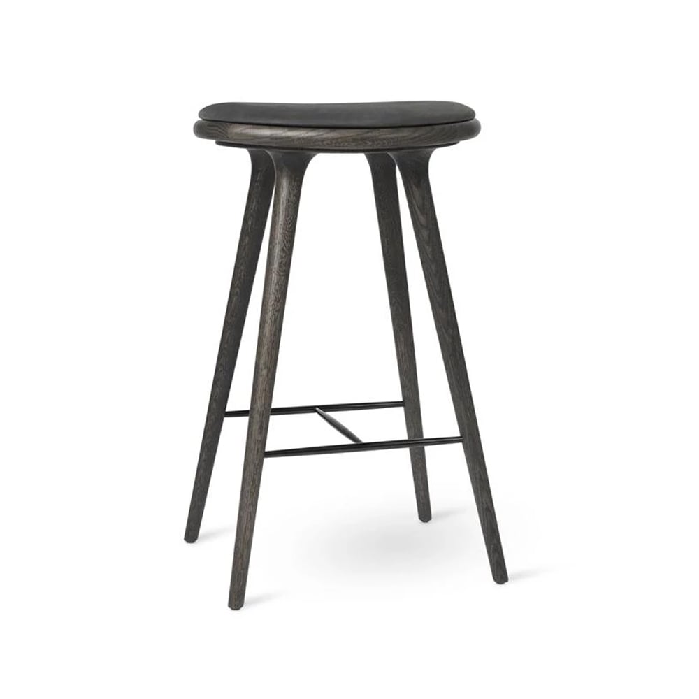 Mater Mater high stool barstool high 74 cm leather black, sirka grey oak stand